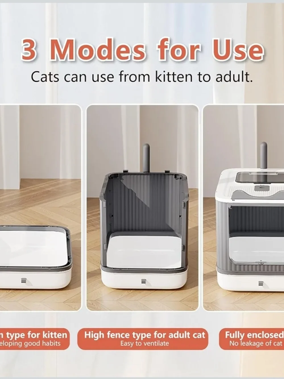 Covered Cat Litter Box Enclosure w/ Lid Drawer Scoop Top Exit White Gray